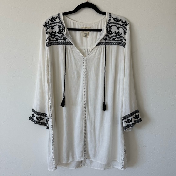 Denim & Supply Ralph Lauren Gauzy Cotton Southwestern Embroidered Boho Tunic Top - Picture 2 of 8